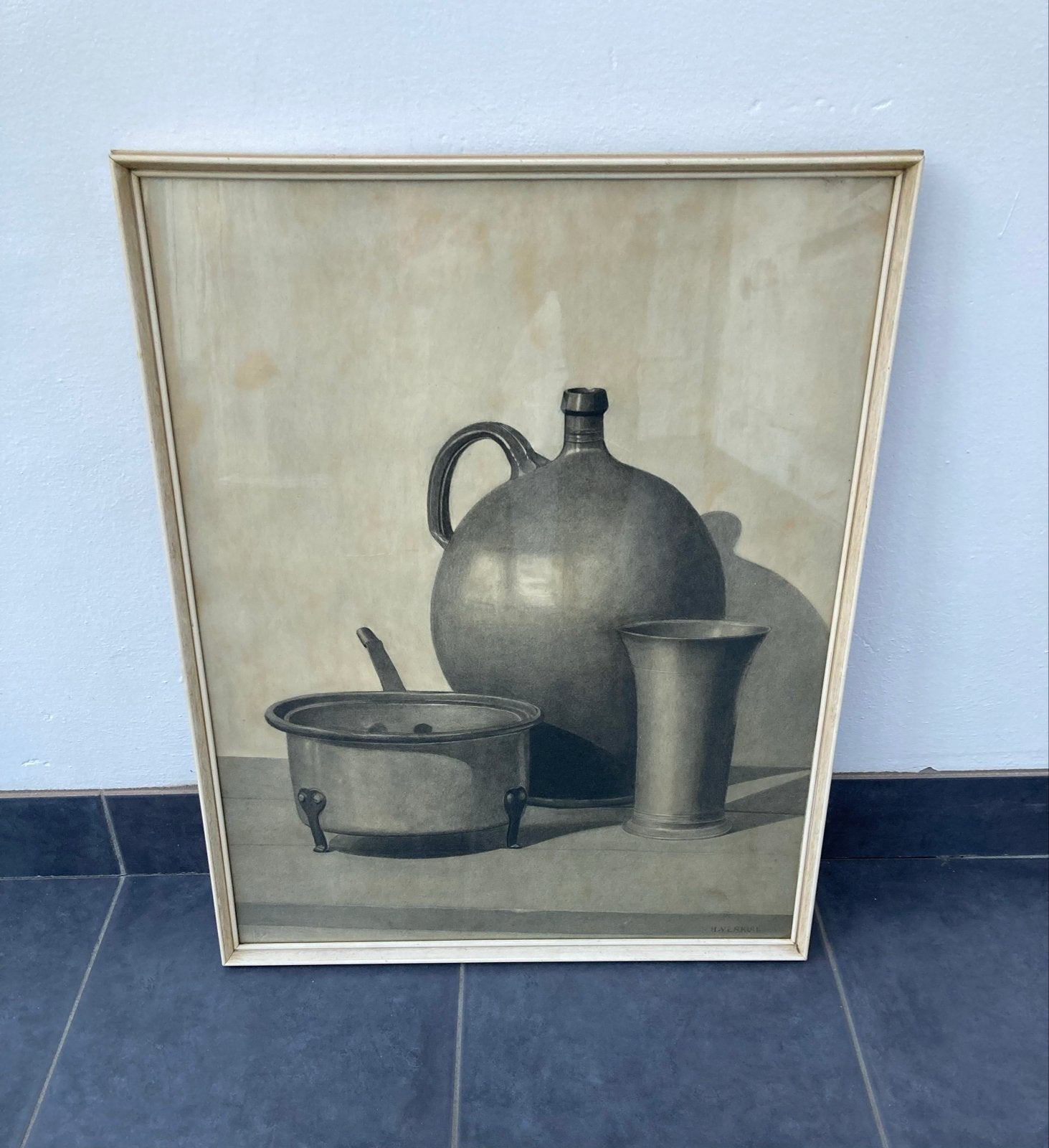 Stilleven van H. Verkuil - Ingelijste Tekening, Ophalen, Tekening, Potloodtekening, Achter glas