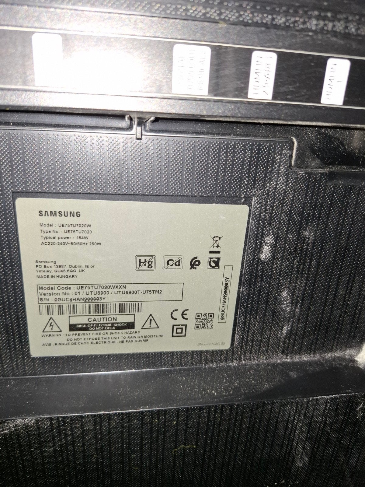 Defecte Samsung 75 inch TV - Gaat aan/uit, Ophalen, Niet werkend, 100 cm of meer, Samsung