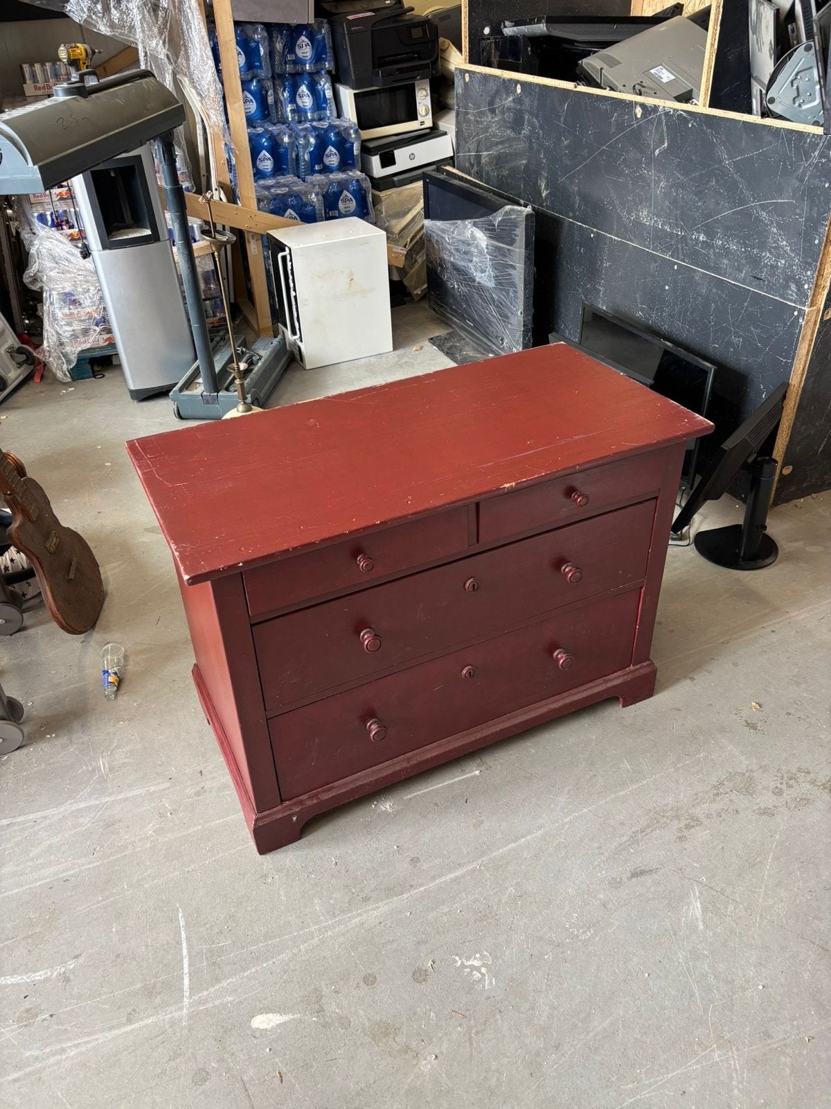 Vintage Rode Commode met Laden - Gebruikt, Huis en Inrichting, Kasten | Ladekasten, Ophalen, Gebruikt, 100 tot 150 cm, 3 of 4 laden