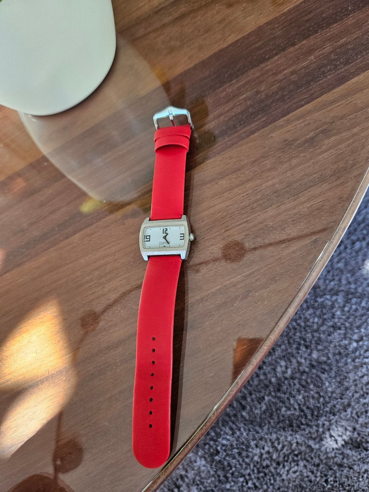 Esprit dameshorloge met rood leren bandje, Staal, Ophalen of Verzenden, Leer, Gebruikt