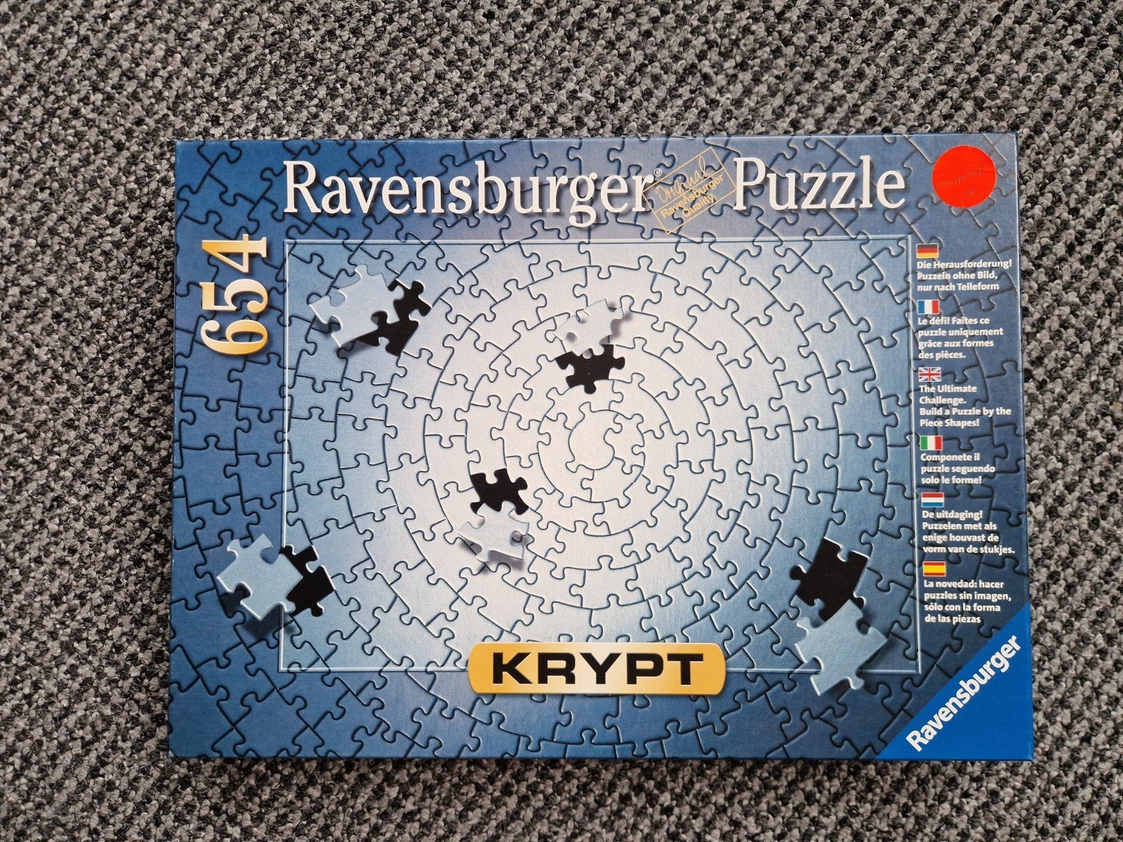 Ravensburger Krypt Zilveren Legpuzzel 654 Stukjes, Ophalen of Verzenden, 500 t/m 1500 stukjes, Gebruikt, Legpuzzel