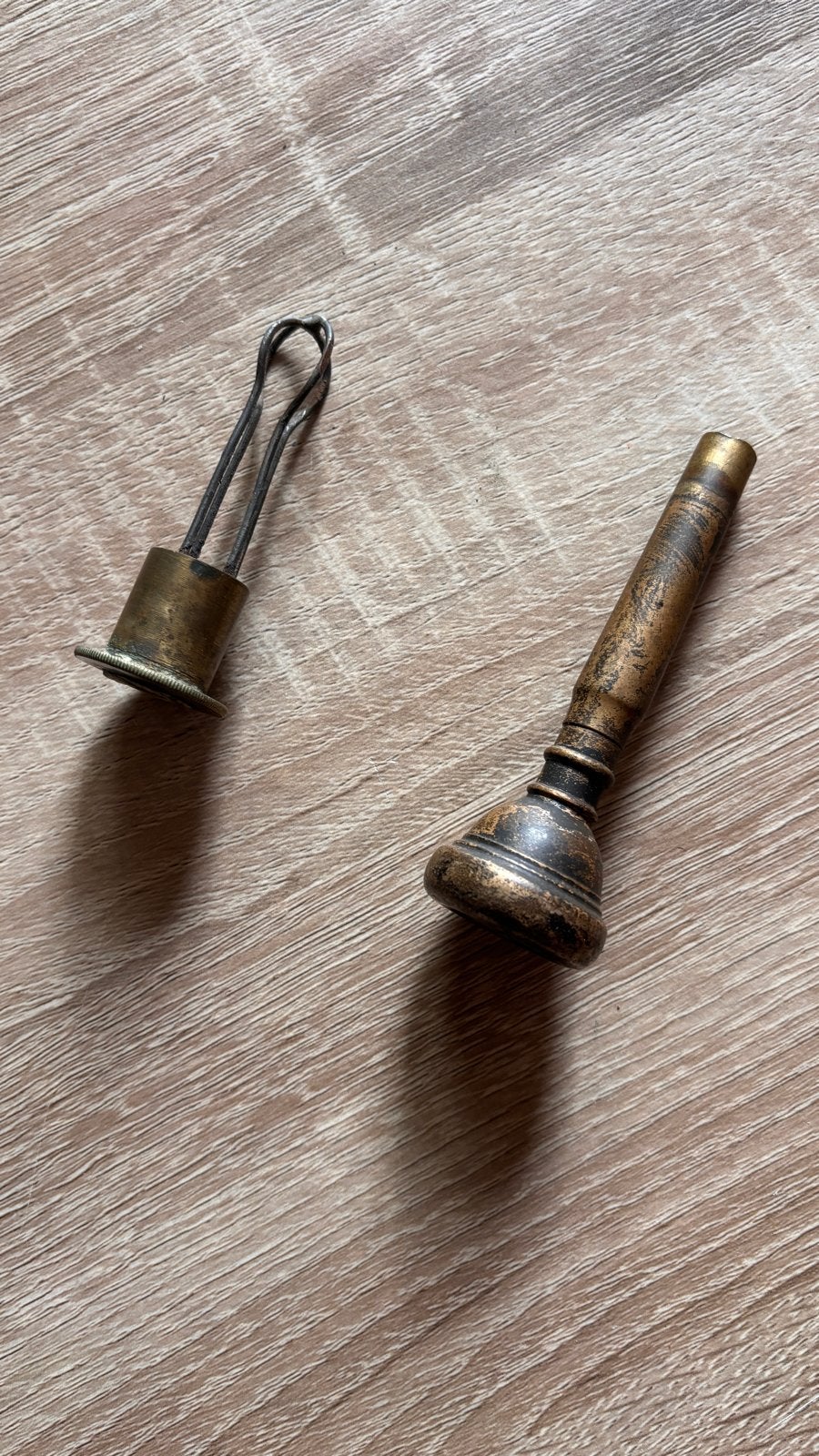 Antieke koperen of bronzen blaasinstrument onderdelen, Ophalen of Verzenden, Brons
