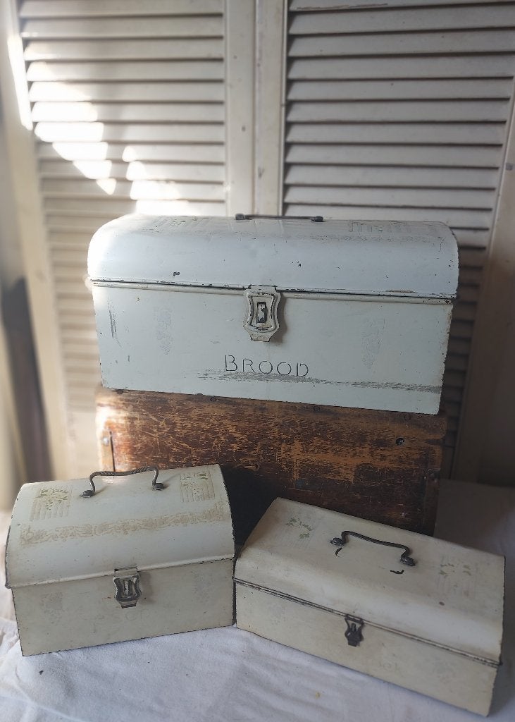 oude brocante blikken, broodtrommel en beschuitblik, Ophalen of Verzenden