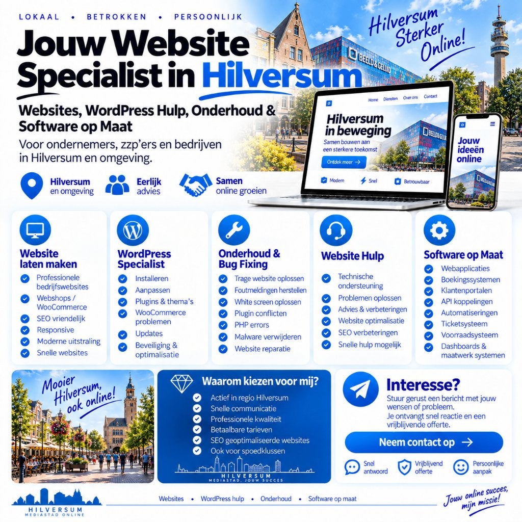 Website Laten Maken & WordPress Hulp Hilversum, Vacatures, Vanaf 3 jaar, Geschikt als bijbaan, Freelance of Uitzendbasis, 33 - 40 uur