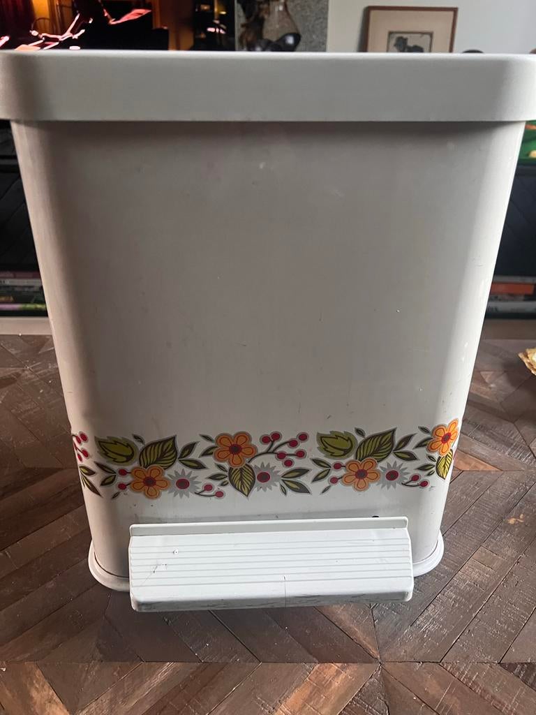 Vintage Brabantia pedaalemmer jaren '70 bloemen prullenbak, Huis en Inrichting, Woonaccessoires | Prullenbakken, Gebruikt, Met pedaal
