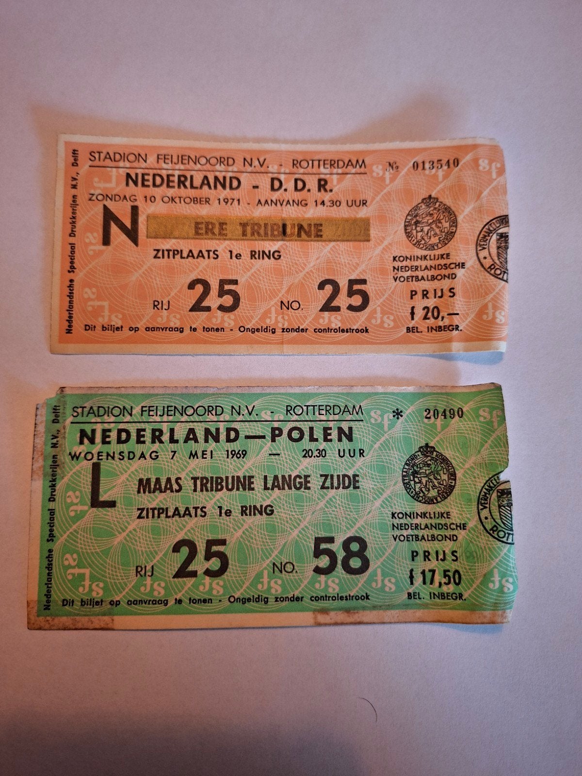 Tickets Nederlands Elftal 1969 1971, Verzamelen, Sportartikelen en Voetbal, Ophalen of Verzenden