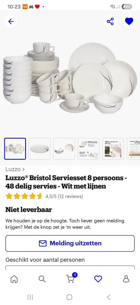 Gezocht! Luzzo Bristol 8 persoons serviesset., Ophalen of Verzenden, Nieuw, Overige stijlen, Compleet servies