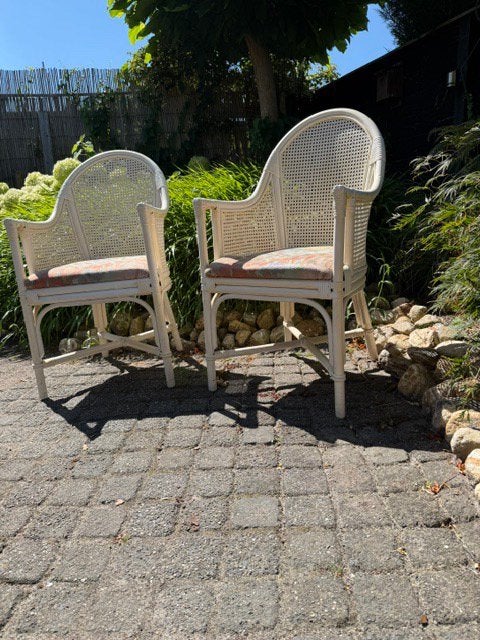 Te koop aangeboden rotan bamboe stoelen met webbing, Ophalen, Gebruikt, Rotan