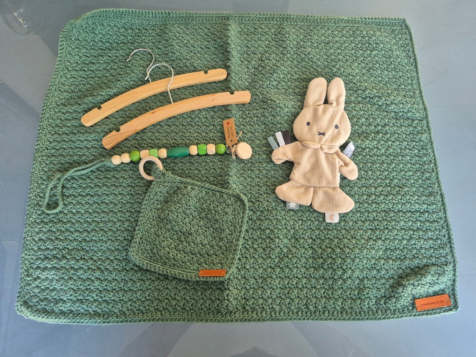 Zelfgehaakte babydekentje set groen, Groen, Nieuw, Handgemaakt, Deken