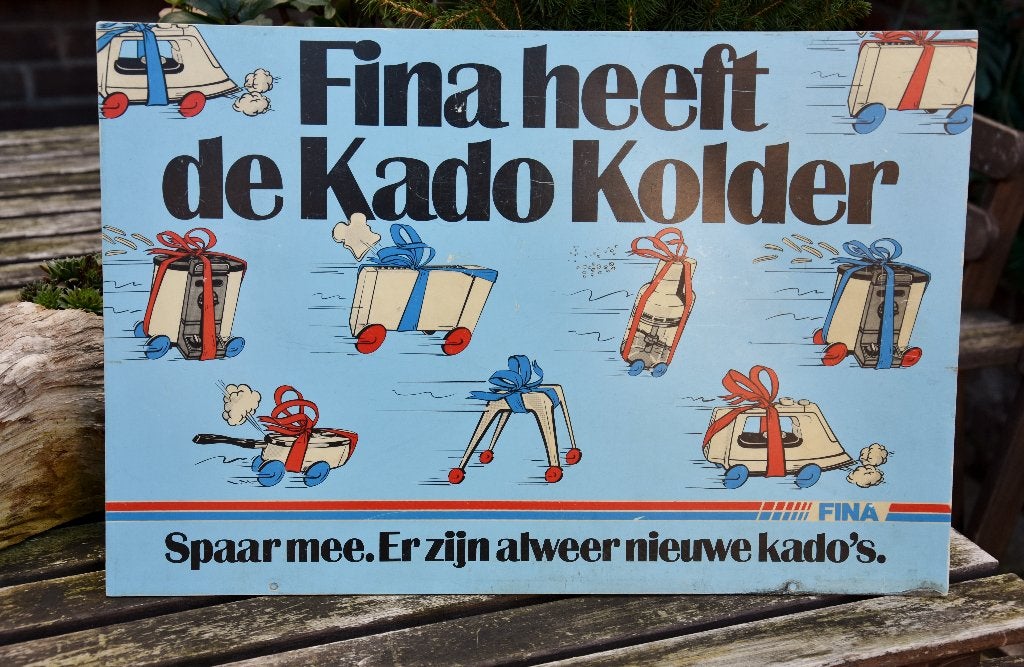 Vintage Reclame Plaat van  FINA, Verzamelen, Merken en Reclamevoorwerpen, Ophalen, Gebruikt, Reclamebord