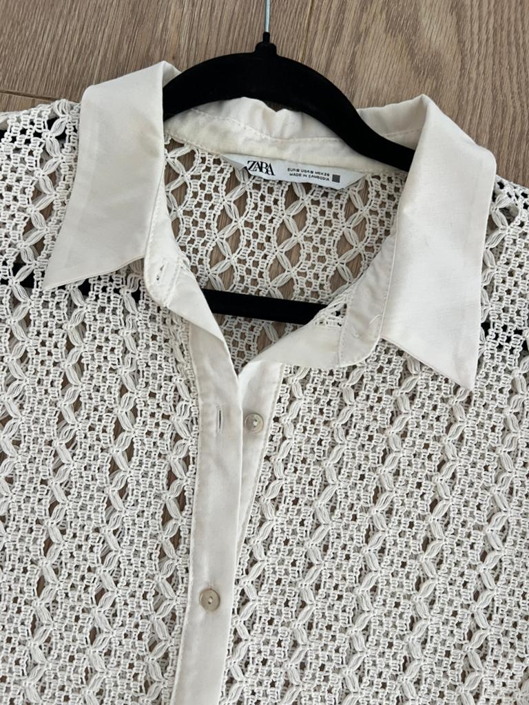 Zara blouse wit gehaakt kant crochet, Ophalen of Verzenden, Zo goed als nieuw, Maat 36 (S), Wit
