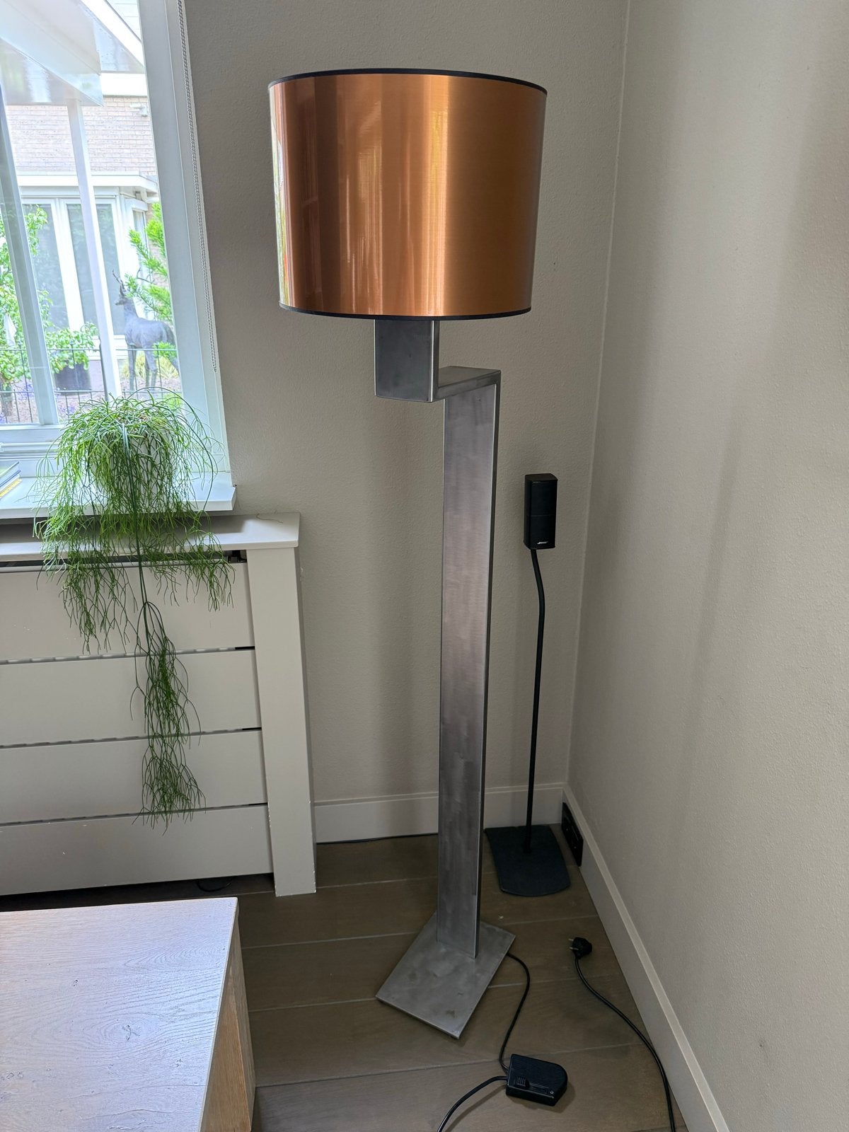 Stout Vloerlamp met Koperen Kap - Modern Design, Huis en Inrichting, Ophalen, E27 (groot), Zo goed als nieuw, Metaal