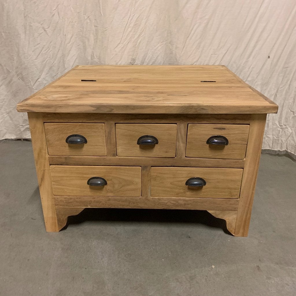 salontafel teak met 5 lades en klep  - Gratis bezorgd, TTM Wonen, Meubels – (Perzische) Tapijten en Woonaccessoires, 50 tot 100 cm
