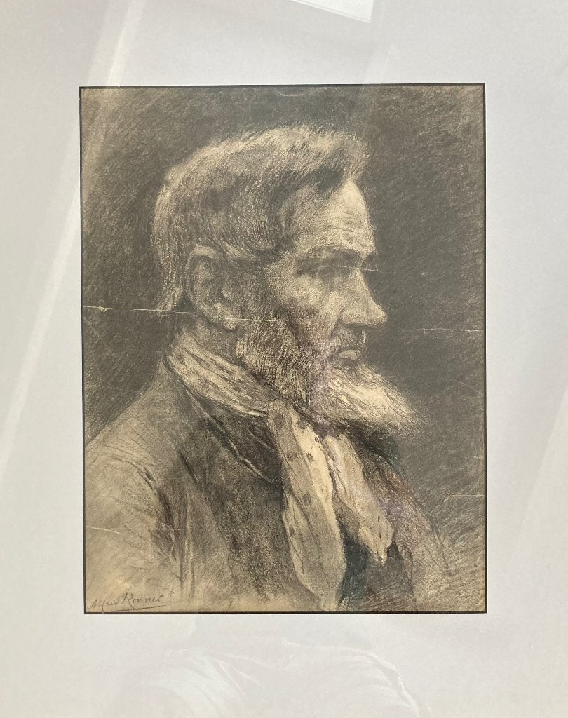 Tekening Alfred Ronner, Antiek en Kunst, Portret of Personen, Realistisch, Bijzondere lijst, Ophalen of Verzenden