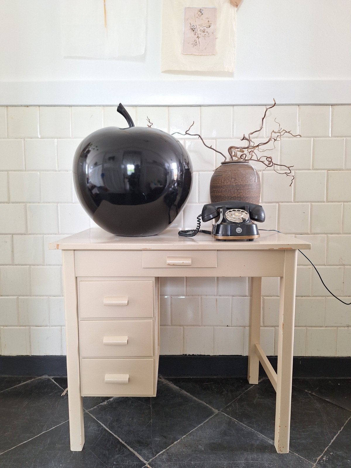 vintage bureautje, bureau, desk houten tafeltje met ladeblok, Gebruikt, Hout, Vintage, Ophalen of Verzenden