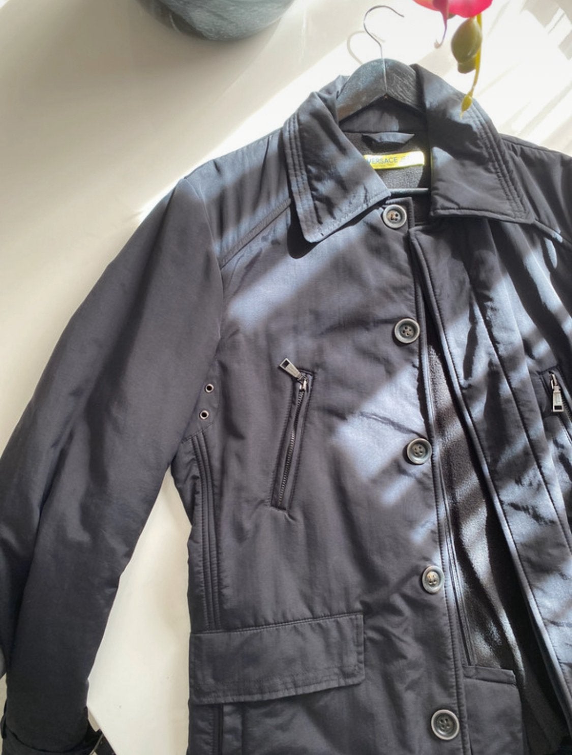 Versace Jas Winterjas Mantel M, Kleding | Heren, Ophalen of Verzenden, Zo goed als nieuw, Zwart