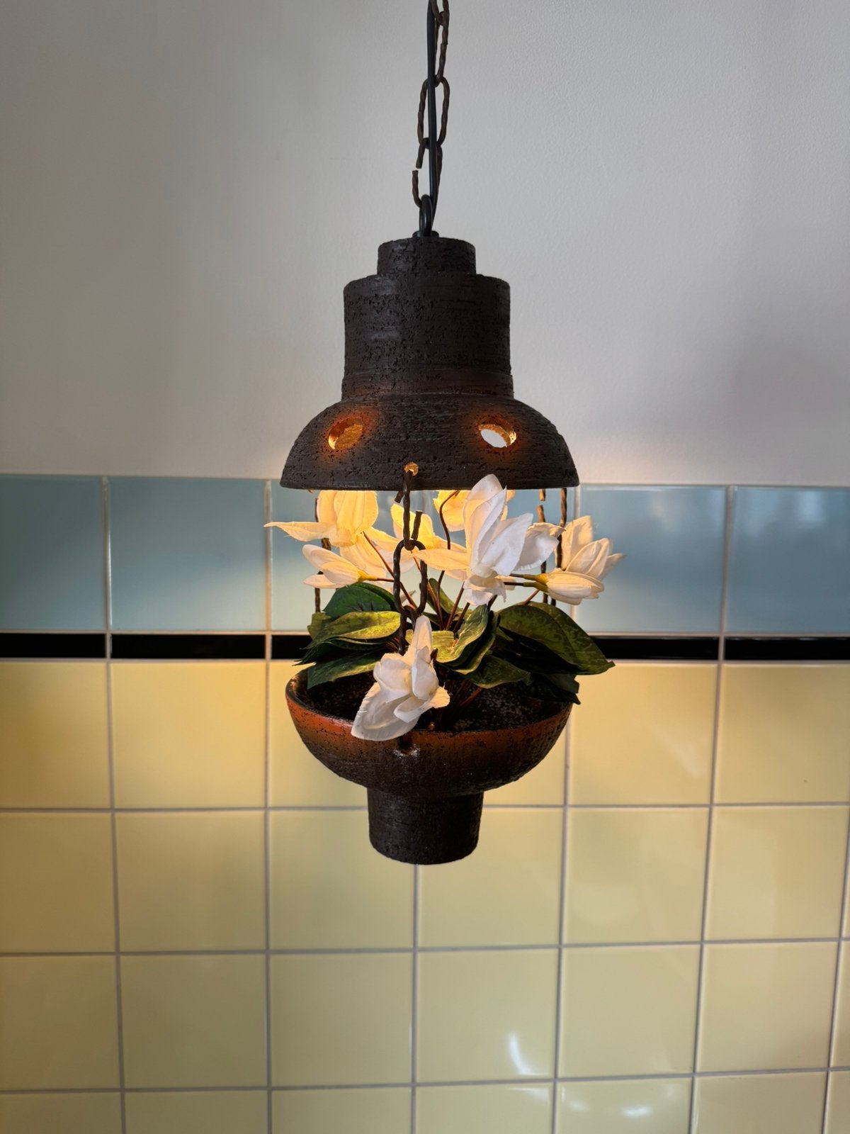 Vintage plantenhanger met verlichting, Ophalen of Verzenden, Huis en Inrichting