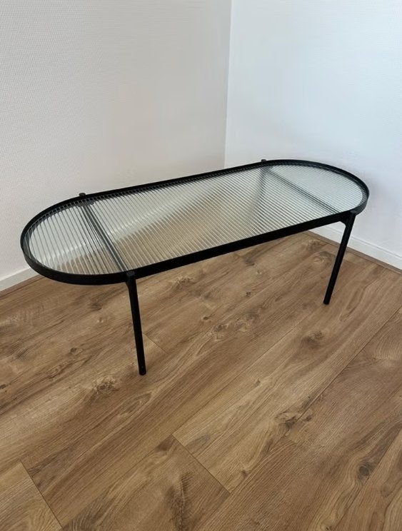 Salontafel Tibbe ribbelglas Karwei - Metaal & Glas, Ophalen, Minder dan 50 cm, Gebruikt, 100 tot 150 cm