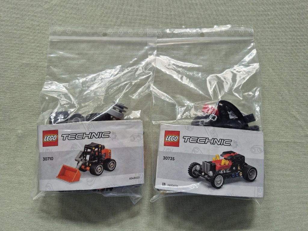 2 Lego Technic minisets “shovel” en “hot rod”, Gebruikt, Compleet, Lego, Ophalen of Verzenden