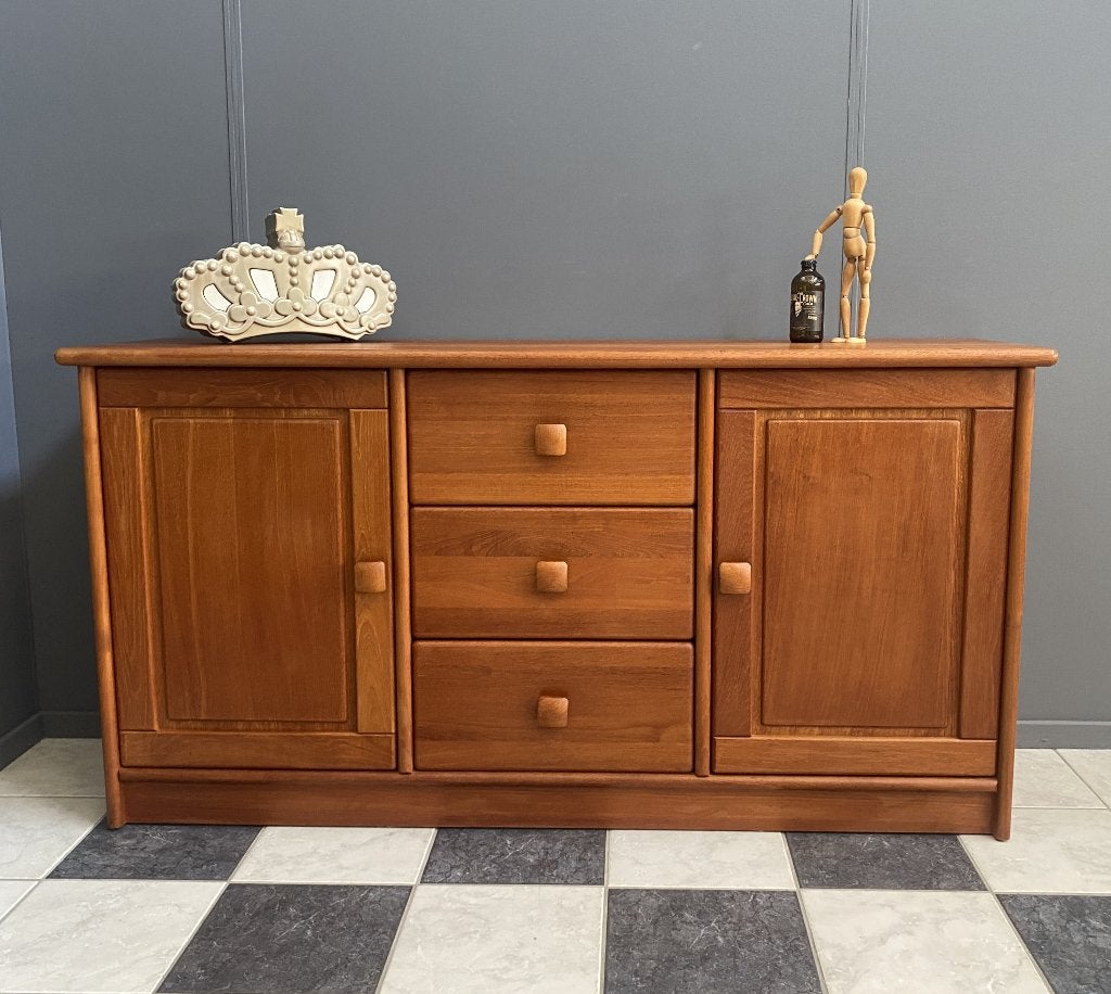 70 jaren DEENS dressoir 2 deuren 3 lade DYRLUND zware kast, Ophalen, 150 tot 200 cm, Teakhout, 3 of 4 laden