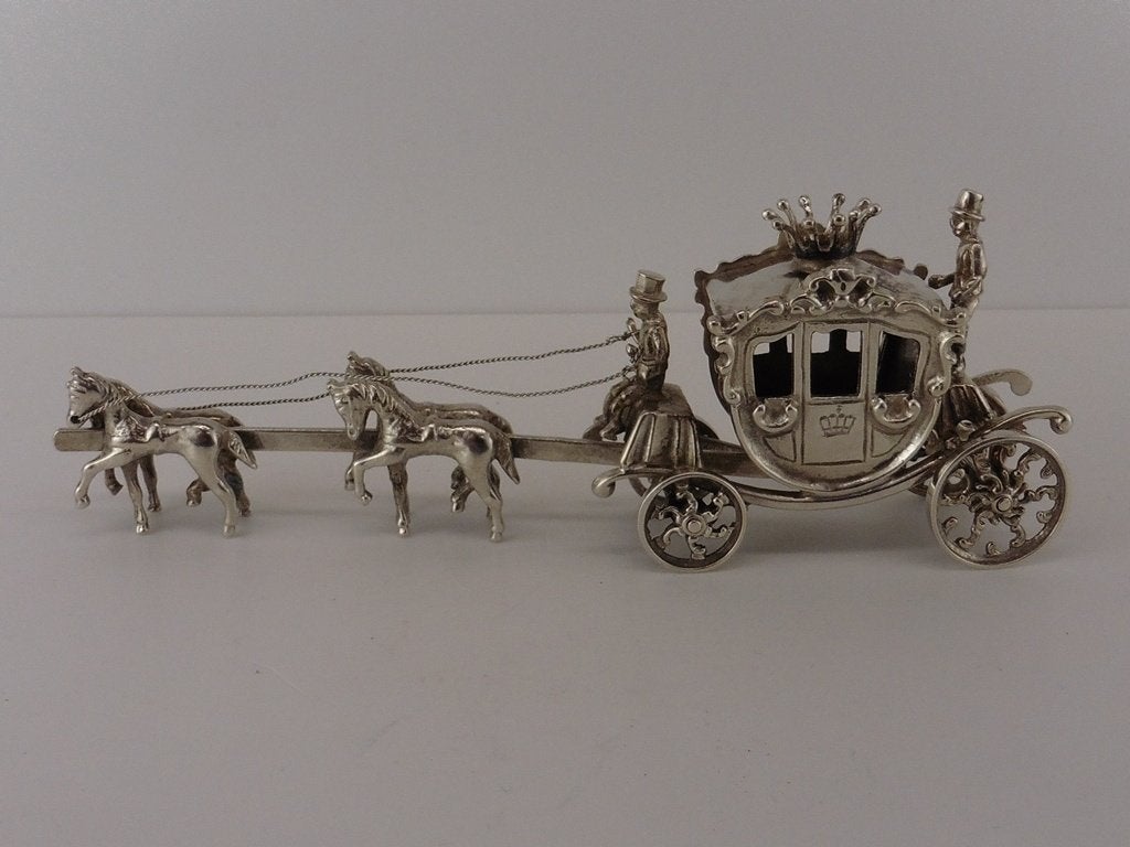 Zilveren miniatuur Koets met 4 paarden                  Z148, Ophalen of Verzenden, Zilver
