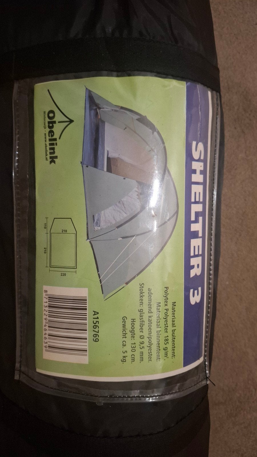 obelink shelter 3, Caravans en Kamperen, Ophalen, Zo goed als nieuw, 2-persoons