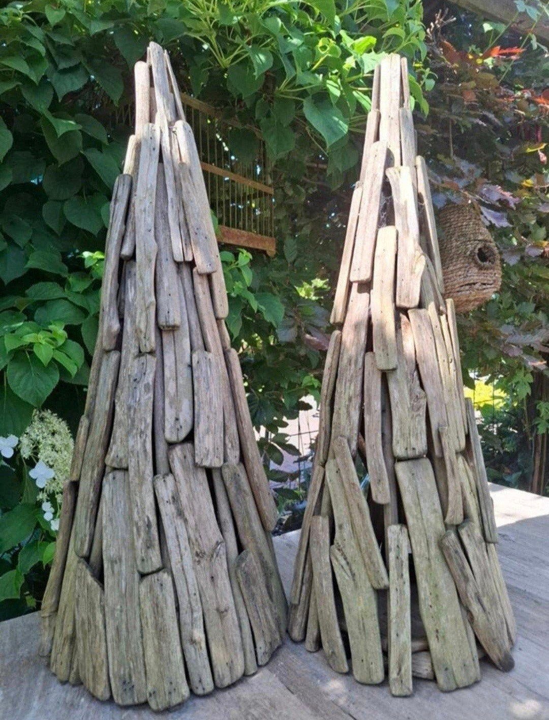 Teakhouten tuindecoratie kerstbomen, 70 cm hoog, Ophalen, Gebruikt