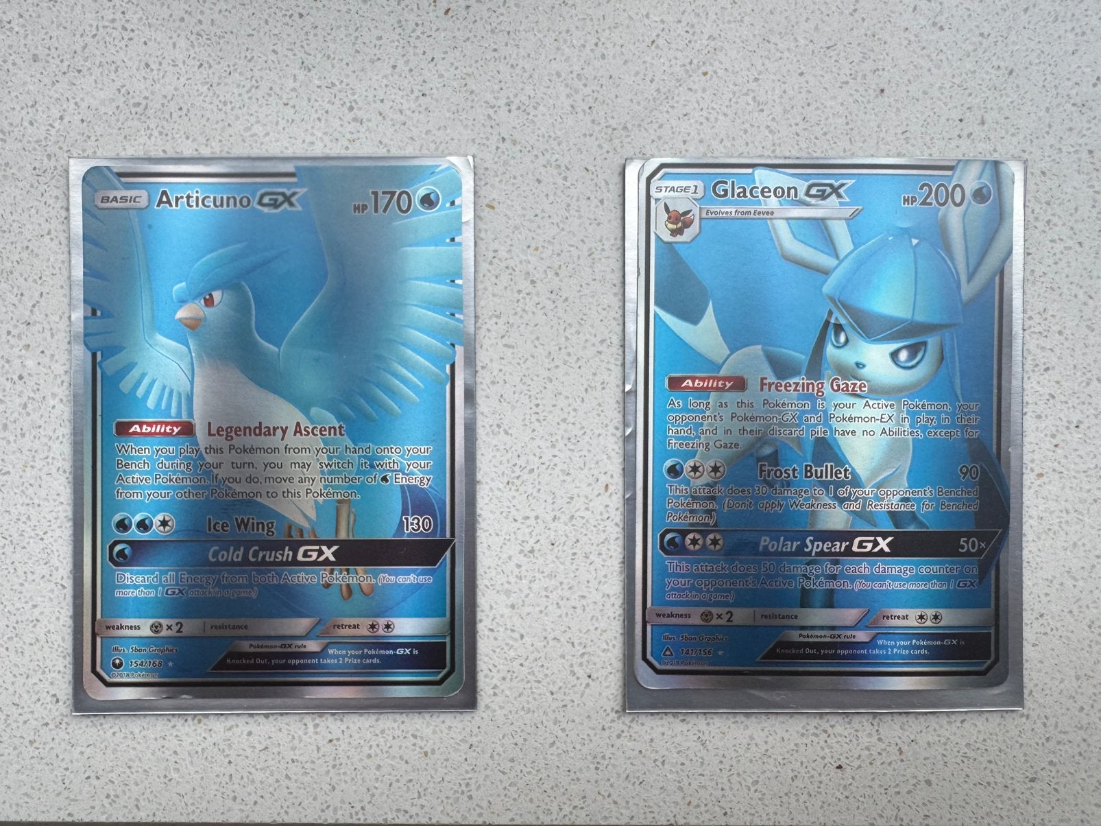 Pokémon kaarten: Articuno GX en Glaceon GX (Foil), Hobby en Vrije tijd, Verzamelkaartspellen | Pokémon, Ophalen of Verzenden, Zo goed als nieuw