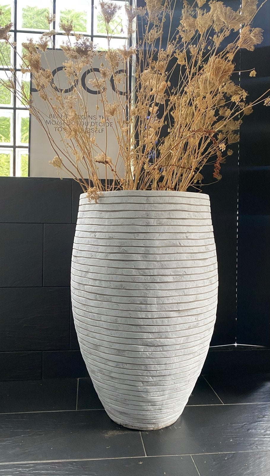 Vaas elegant deluxe Rib NL, Tuin en Terras, Ophalen, Kunststof, Rond, Binnen