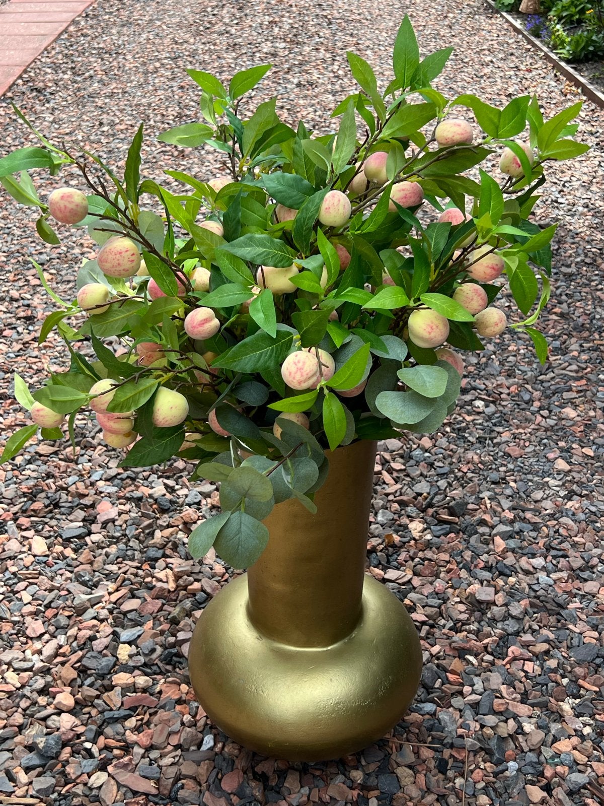 9 Kunsttakken perzik met kunst eucalyptus - Z.G.A.N., Binnen, Ophalen of Verzenden, Zo goed als nieuw, Kunststof