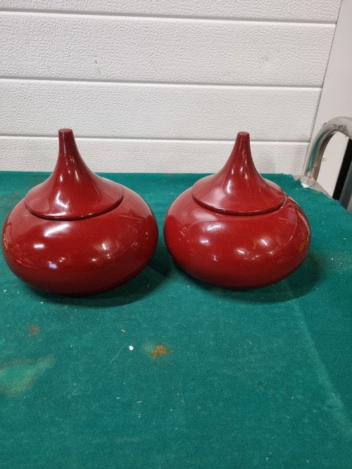 potten gelakte hout bordeaurode 2 stuks vintage, Ophalen of Verzenden, 'T Olde Gre-j, Info@toldegrej.nl, Endepoelstraat 20f Didam