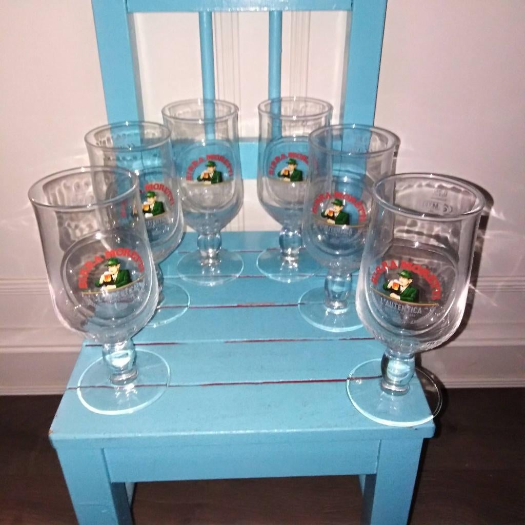 Birra moretti bierglazen 0,25 liter 6 stuks, Verzamelen, Ophalen, Zo goed als nieuw, Glas of Glazen, Overige merken