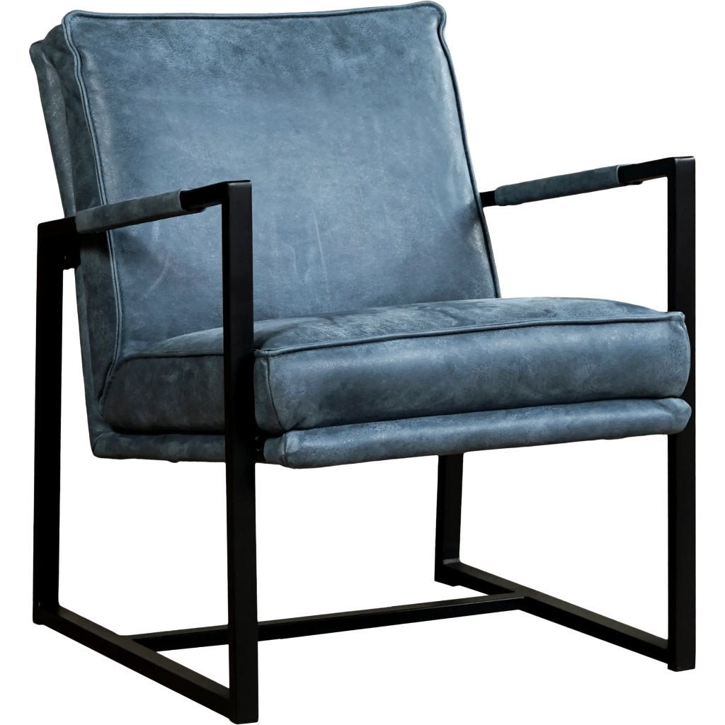 Leren fauteuil - Kenia Denim (Blauw), Huis en Inrichting, Fauteuils, Gebruikt, Minder dan 75 cm, Leer, Ophalen of Verzenden