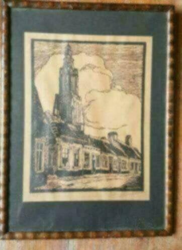 Houtsnede Amersfoort Hellestraat Paul van Dam 1920 1930, Antiek en Kunst, Ophalen