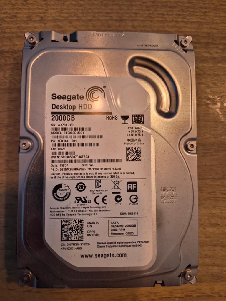 Seagate HDD 2000GB (2TB), Computers en Software, Harde schijven, Intern, Ophalen of Verzenden, Zo goed als nieuw, Seagate
