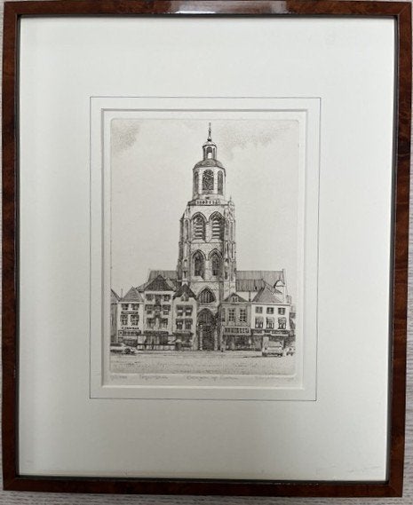 Peperbus Bergen op Zoom, ets, Antiek en Kunst, Kunst | Etsen en Gravures, Stadsgezicht, Origineel, Ophalen of Verzenden, 14 cm