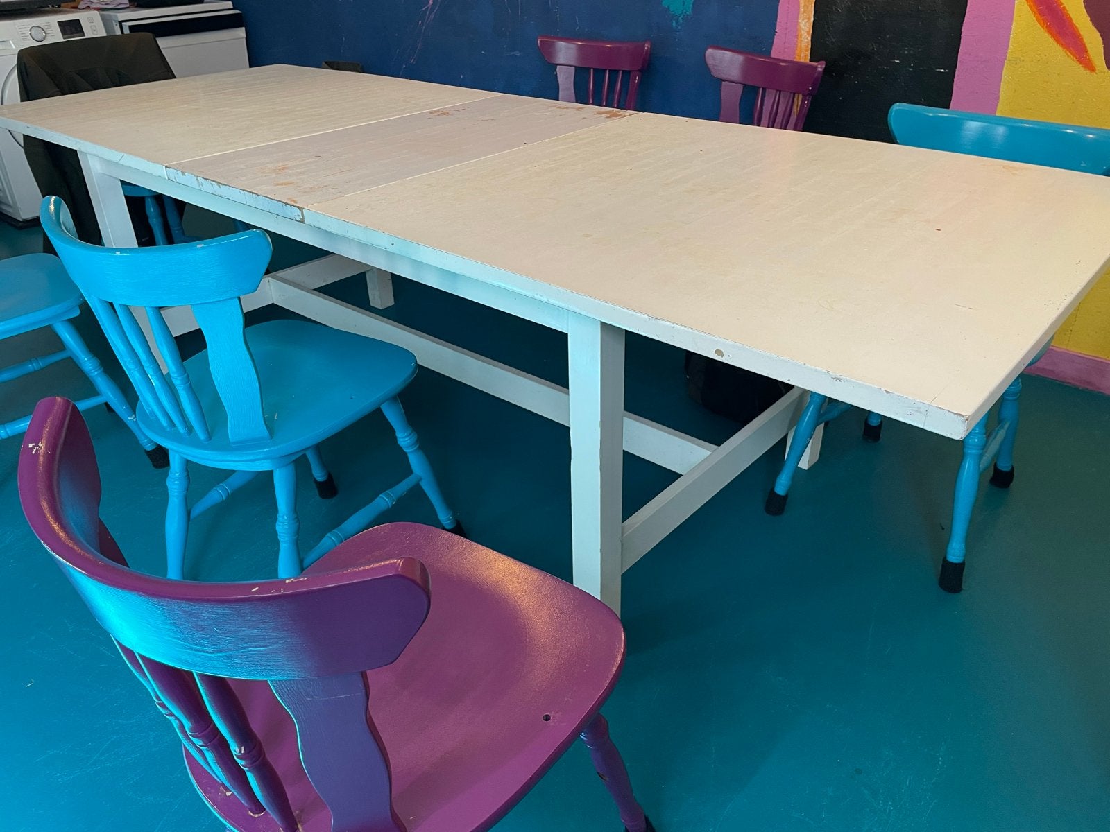 Witte grote eettafel - keukentafel: gratis!, Ophalen, Gebruikt, 100 tot 150 cm, 200 cm of meer