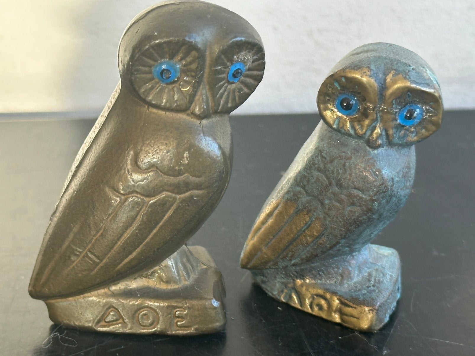Vintage koper / brons Athena Griekse Uil beeldjes 5/6 cm H, Ophalen of Verzenden, Gebruikt, Dier