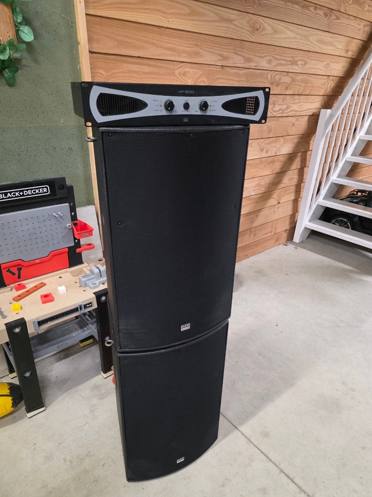 DAP Audio DRX-15 Speakerset met HP1500 Versterker, Gebruikt, Inclusief kabels, Speakerset, Ophalen