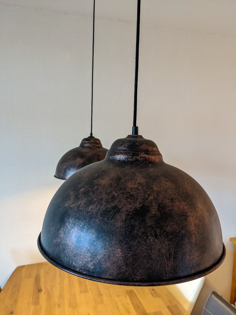 Set van 2 industriële hanglampen "burned steel", Zo goed als nieuw, Metaal, Industrieel, E27 (groot)