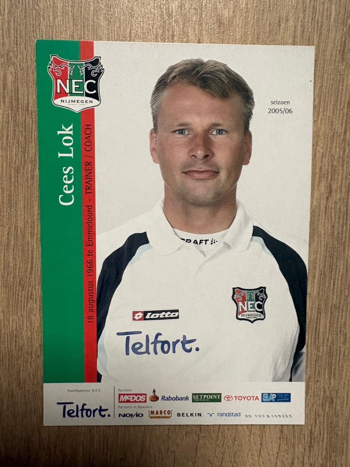 Fotokaart Cees Lok (NEC Nijmegen)., Ophalen of Verzenden, Nieuw, Overige binnenlandse clubs, Spelerskaart
