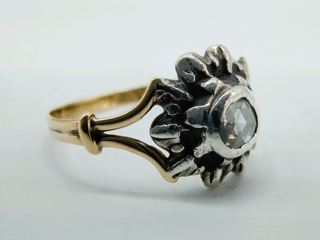 Gouden ring bezet met roosdiamant, 16.5 mm