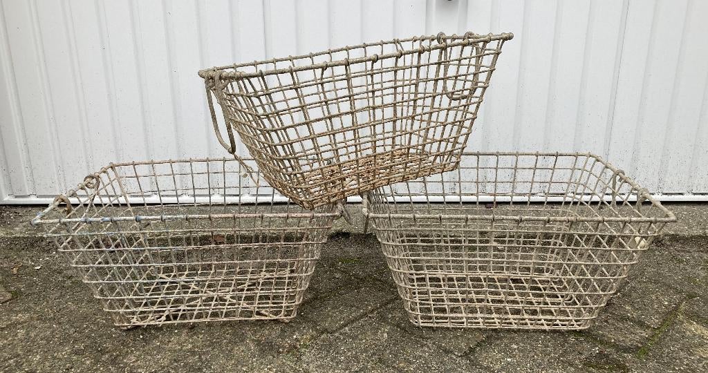 3x Brocante metalen oestermand - oestermanden, Ophalen of Verzenden