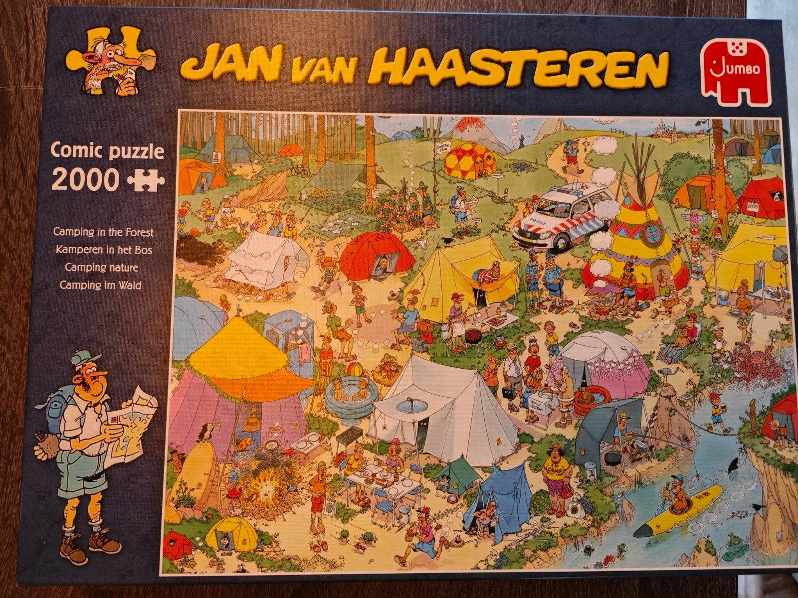 Jan van Haasteren puzzel kamperen in het bos 2000 stukjes, Ophalen of Verzenden, Meer dan 1500 stukjes, Zo goed als nieuw, Legpuzzel