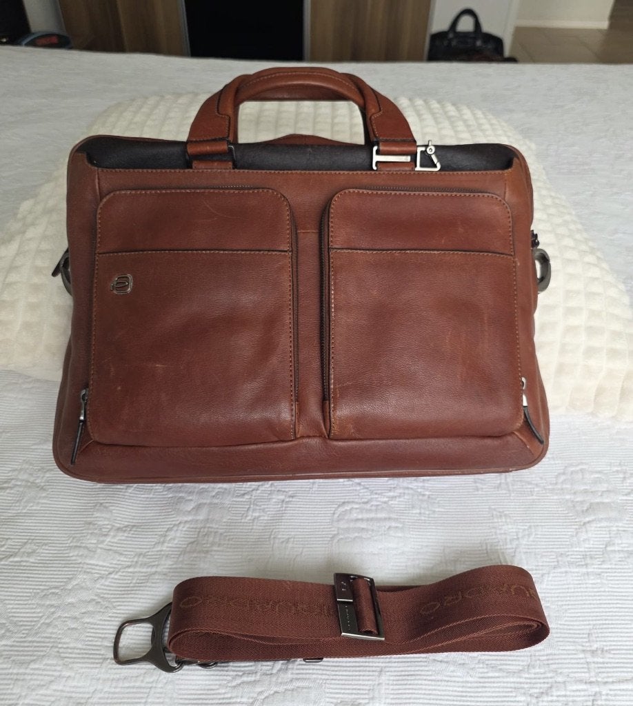 Piquadro laptop bag / tas 15” Black square - Brown (15), Gebruikt, Bruin, 15 inch, Verzenden