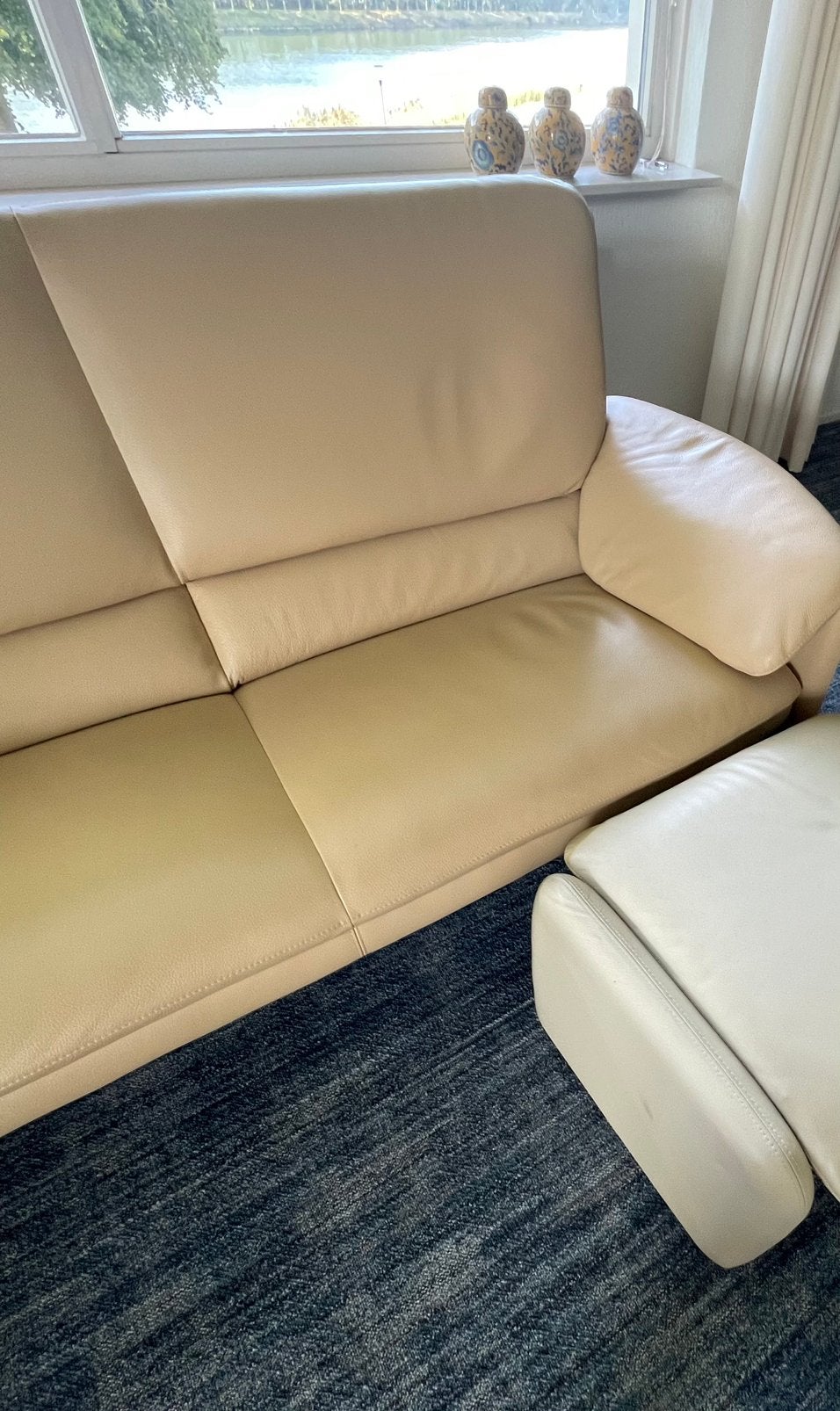 Leolux evidence catalpa 2,5 zitsbank Beige leer Hoog model, Ophalen, Tweepersoons, Zo goed als nieuw, Leer