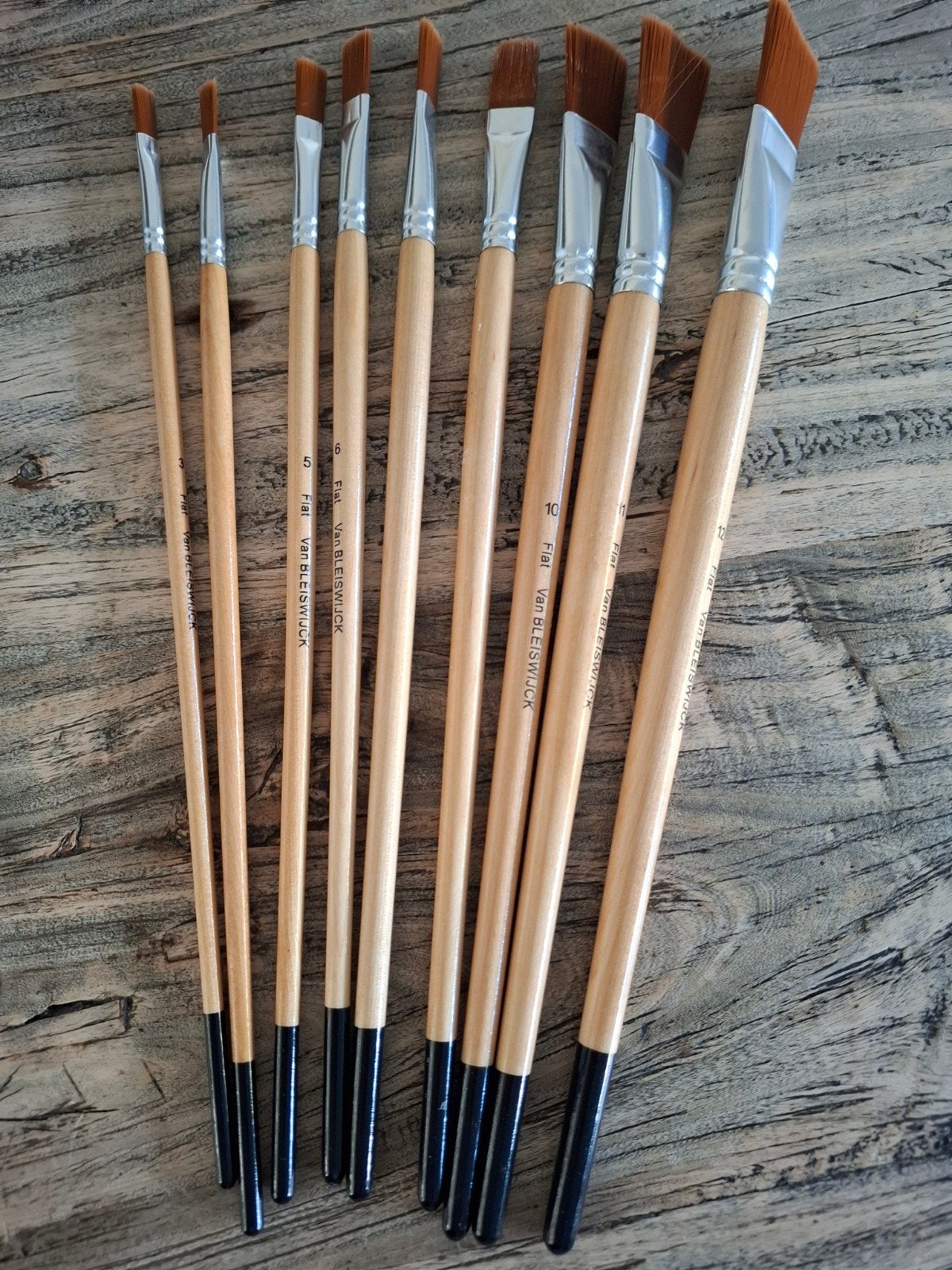 Flat Van Bleiswijck Penselen Set - 9 Stuks (Maat 3-12), Hobby en Vrije tijd, Ophalen of Verzenden