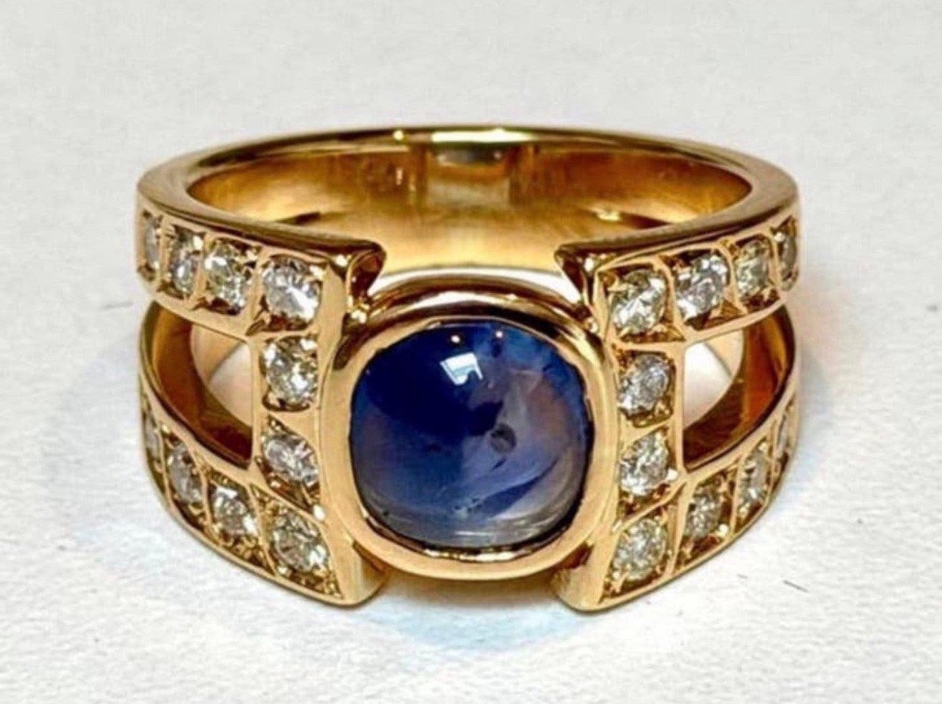Mooie 18 karaat gouden ring met saffier en diamanten 1.Oct!, Sieraden, Tassen en Uiterlijk, Ringen, 18 tot 19, Ophalen of Verzenden