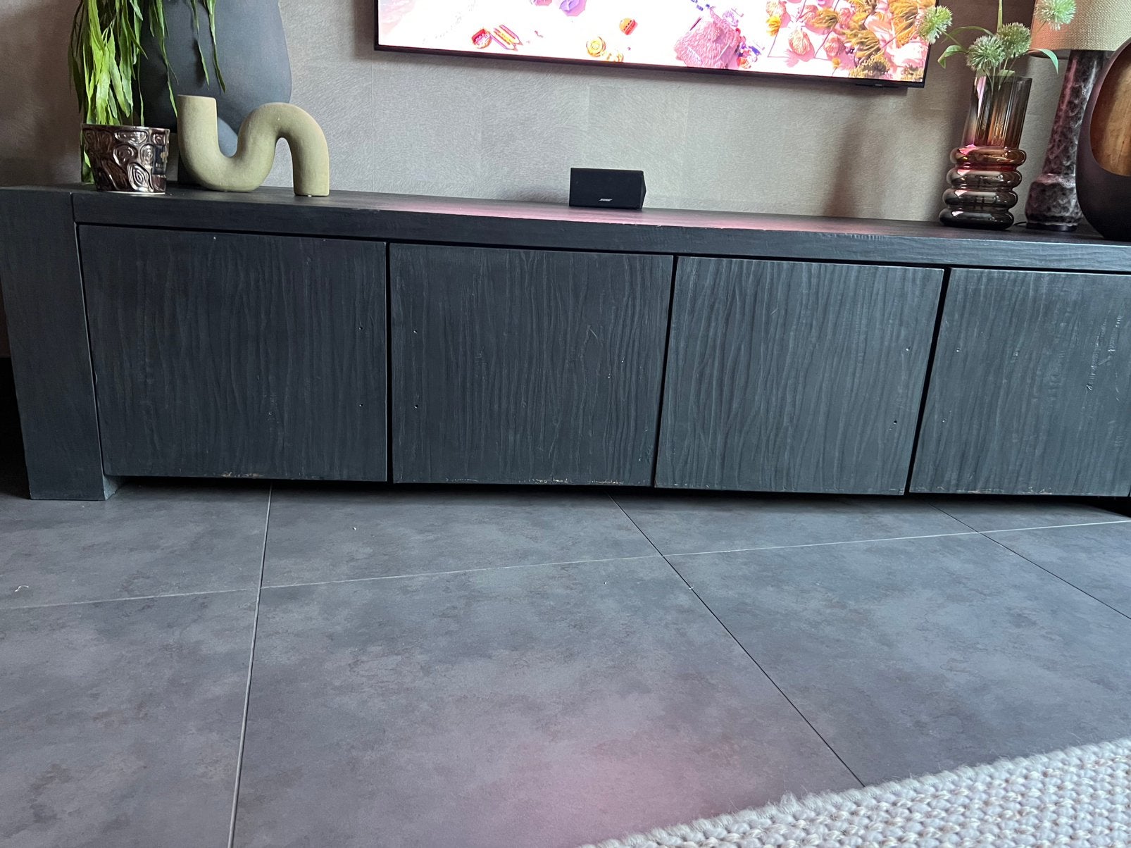 Massief eiken tv meubel, Huis en Inrichting, Kasten | Televisiemeubels, Ophalen, Zo goed als nieuw, 200 cm of meer, Minder dan 100 cm