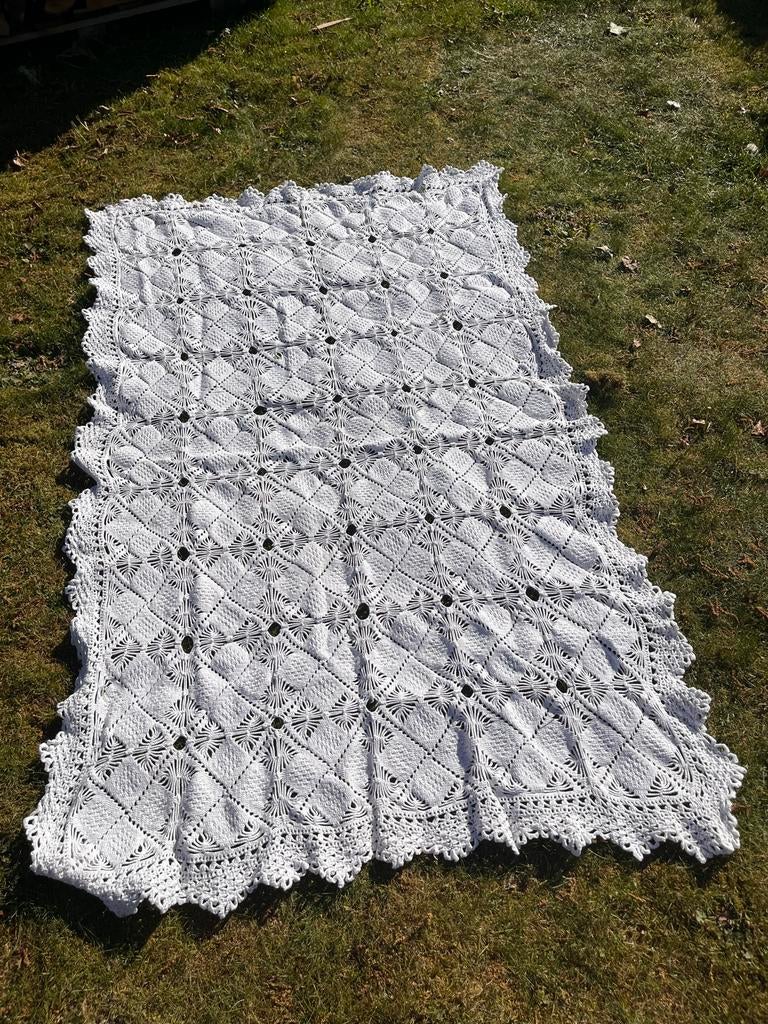 Vintage gehaakte deken/sprei wit, Ophalen, 100 tot 150 cm, Wit, Zo goed als nieuw